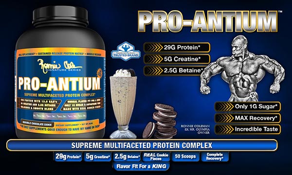 Pro Antium est une protéine composée de différentes sources de protéines pour améliorer la nutrition musculaire de la série Ronnie Coleman